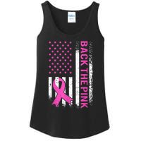 Back The Pink Breast Cancer Awareness American US Flag Ladies Essential Tank