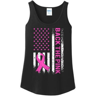 Back The Pink Breast Cancer Awareness American US Flag Ladies Essential Tank