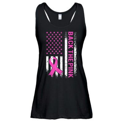 Back The Pink Breast Cancer Awareness American US Flag Ladies Essential Flowy Tank