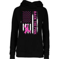 Back The Pink Breast Cancer Awareness American US Flag Womens Funnel Neck Pullover Hood