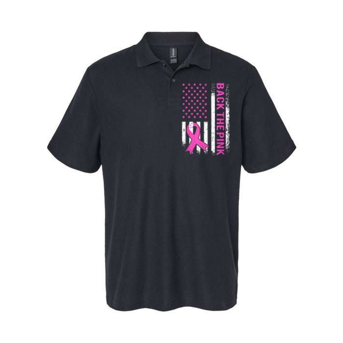 Back The Pink Breast Cancer Awareness American US Flag Softstyle Adult Sport Polo