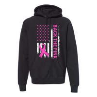 Back The Pink Breast Cancer Awareness American US Flag Premium Hoodie