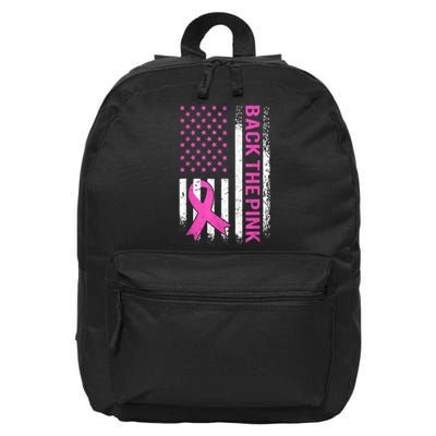 Back The Pink Breast Cancer Awareness American US Flag 16 in Basic Backpack