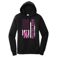 Back The Pink Breast Cancer Awareness American US Flag Women's Pullover Hoodie