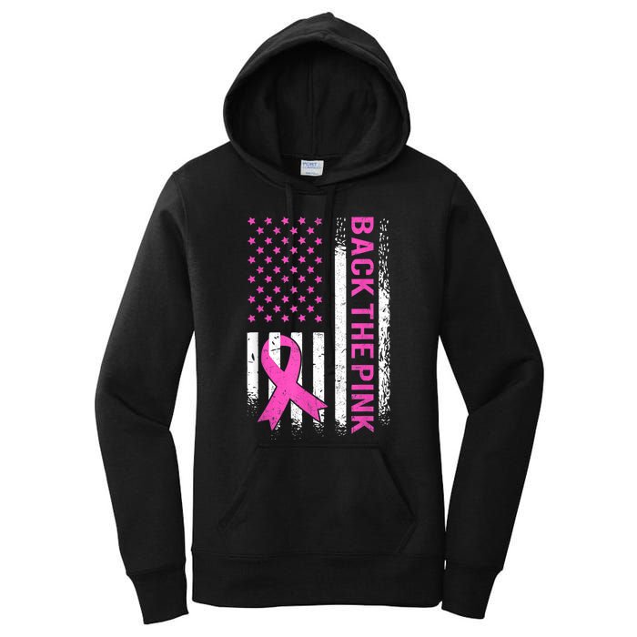 Back The Pink Breast Cancer Awareness American US Flag Women's Pullover Hoodie