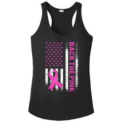 Back The Pink Breast Cancer Awareness American US Flag Ladies PosiCharge Competitor Racerback Tank