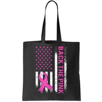 Back The Pink Breast Cancer Awareness American US Flag Tote Bag