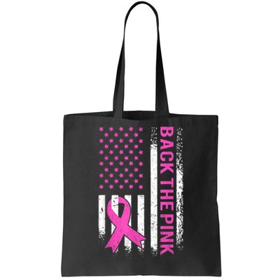 Back The Pink Breast Cancer Awareness American US Flag Tote Bag