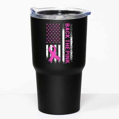 Back The Pink Breast Cancer Awareness American US Flag Tumbler