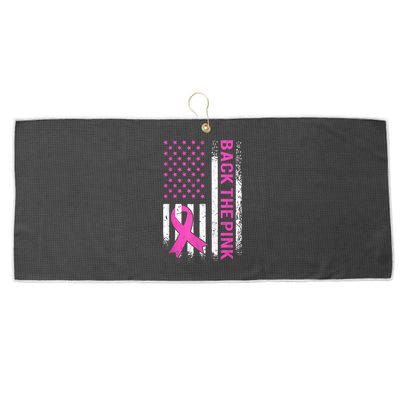 Back The Pink Breast Cancer Awareness American US Flag Large Microfiber Waffle Golf Towel