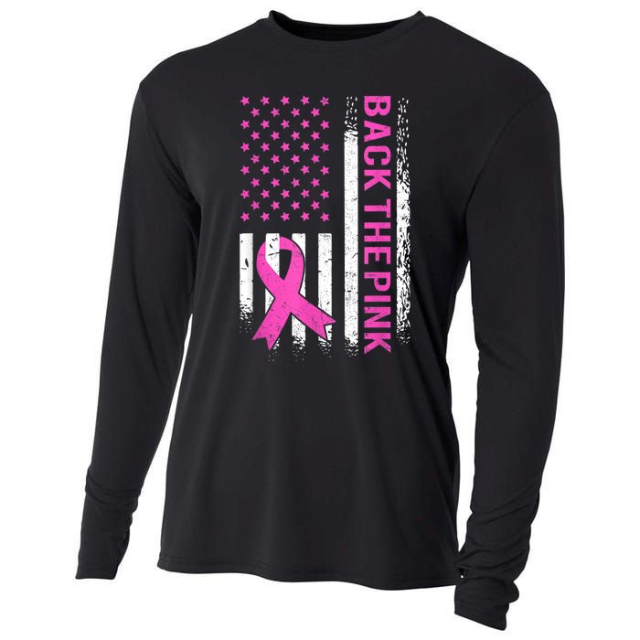 Back The Pink Breast Cancer Awareness American US Flag Cooling Performance Long Sleeve Crew