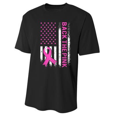 Back The Pink Breast Cancer Awareness American US Flag Performance Sprint T-Shirt