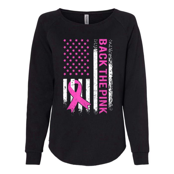 Back The Pink Breast Cancer Awareness American US Flag Womens California Wash Sweatshirt