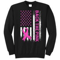 Back The Pink Breast Cancer Awareness American US Flag Tall Sweatshirt