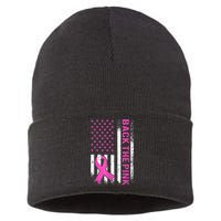 Back The Pink Breast Cancer Awareness American US Flag Sustainable Knit Beanie