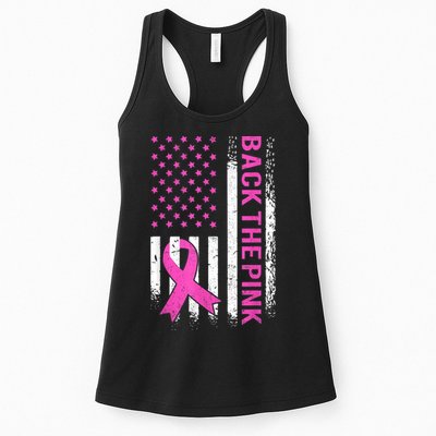 Back The Pink Breast Cancer Awareness American US Flag Womens Tank Top