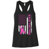 Back The Pink Breast Cancer Awareness American US Flag Women's Racerback Tank