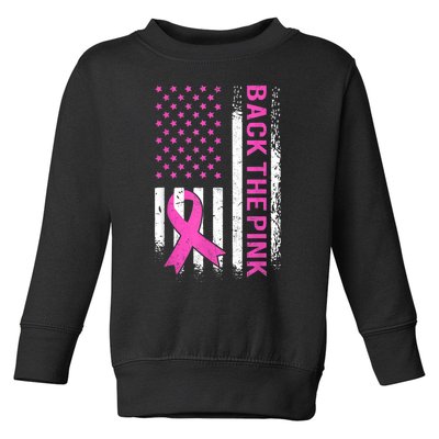 Back The Pink Breast Cancer Awareness American US Flag Toddler Sweatshirt