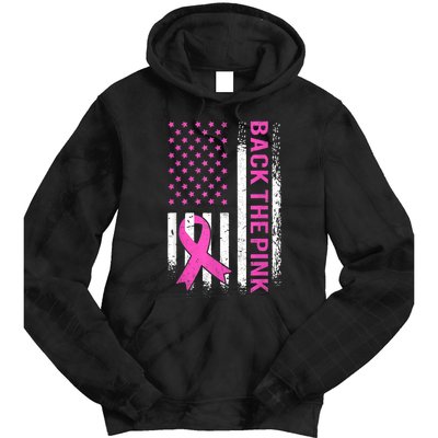 Back The Pink Breast Cancer Awareness American US Flag Tie Dye Hoodie