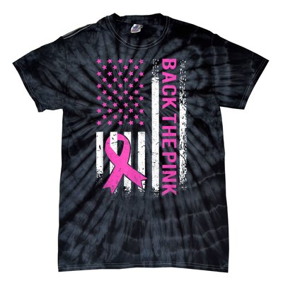 Back The Pink Breast Cancer Awareness American US Flag Tie-Dye T-Shirt