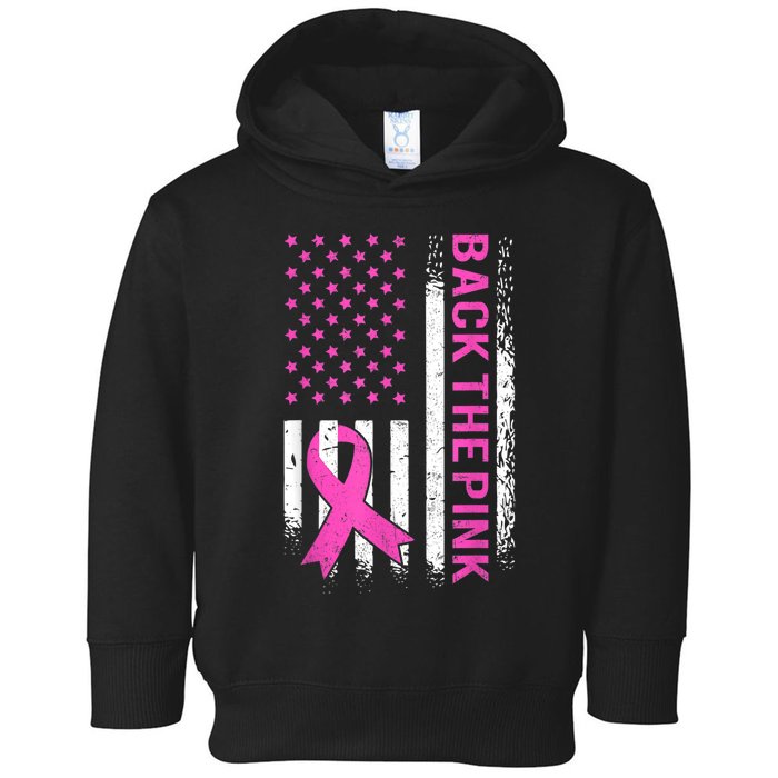 Back The Pink Breast Cancer Awareness American US Flag Toddler Hoodie