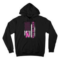 Back The Pink Breast Cancer Awareness American US Flag Tall Hoodie