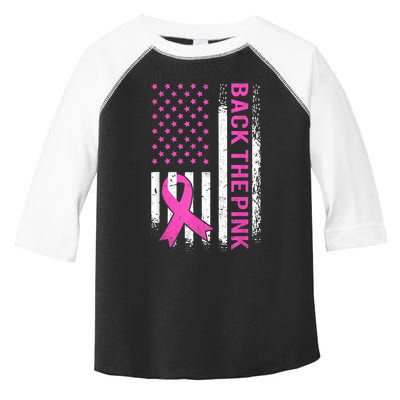 Back The Pink Breast Cancer Awareness American US Flag Toddler Fine Jersey T-Shirt