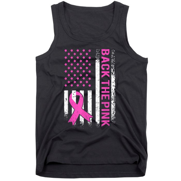 Back The Pink Breast Cancer Awareness American US Flag Tank Top