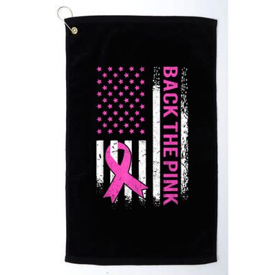 Back The Pink Breast Cancer Awareness American US Flag Platinum Collection Golf Towel