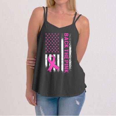 Back The Pink Breast Cancer Awareness American US Flag Women's Strappy Tank