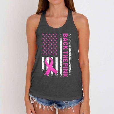 Back The Pink Breast Cancer Awareness American US Flag Women's Knotted Racerback Tank