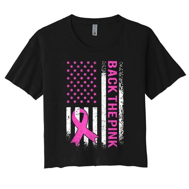 Back The Pink Breast Cancer Awareness American US Flag Crop Top