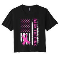 Back The Pink Breast Cancer Awareness American US Flag Women's Crop Top Tee