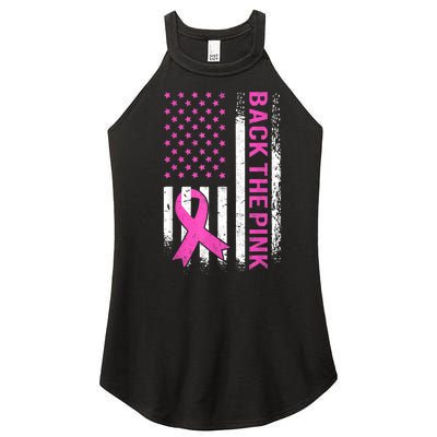 Back The Pink Breast Cancer Awareness American US Flag Women's Perfect Tri Rocker Tank