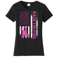 Back The Pink Breast Cancer Awareness American US Flag Women's T-Shirt