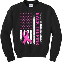 Back The Pink Breast Cancer Awareness American US Flag Kids Sweatshirt