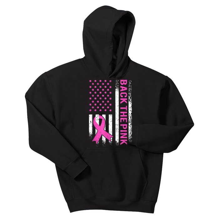 Back The Pink Breast Cancer Awareness American US Flag Kids Hoodie