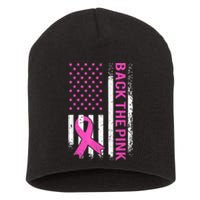 Back The Pink Breast Cancer Awareness American US Flag Short Acrylic Beanie