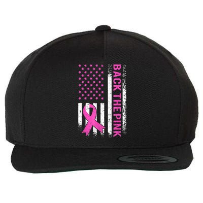 Back The Pink Breast Cancer Awareness American US Flag Wool Snapback Cap