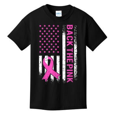 Back The Pink Breast Cancer Awareness American US Flag Kids T-Shirt