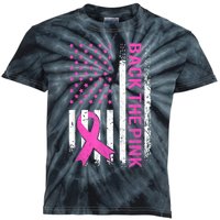 Back The Pink Breast Cancer Awareness American US Flag Kids Tie-Dye T-Shirt