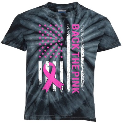 Back The Pink Breast Cancer Awareness American US Flag Kids Tie-Dye T-Shirt