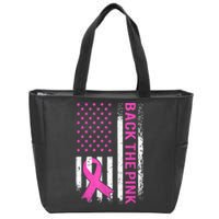 Back The Pink Breast Cancer Awareness American US Flag Zip Tote Bag