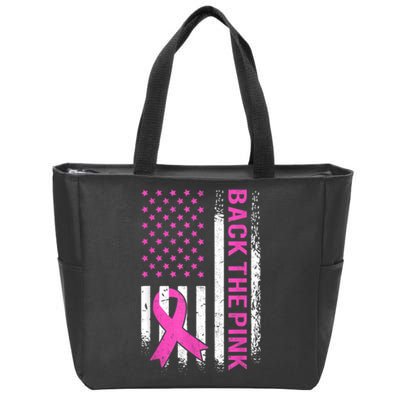 Back The Pink Breast Cancer Awareness American US Flag Zip Tote Bag