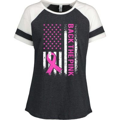 Back The Pink Breast Cancer Awareness American US Flag Enza Ladies Jersey Colorblock Tee