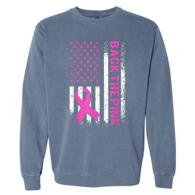 Back The Pink Breast Cancer Awareness American US Flag Garment-Dyed Sweatshirt