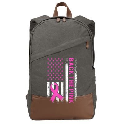 Back The Pink Breast Cancer Awareness American US Flag Cotton Canvas Backpack