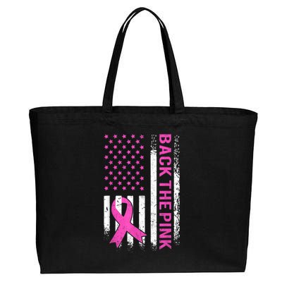 Back The Pink Breast Cancer Awareness American US Flag Cotton Canvas Jumbo Tote