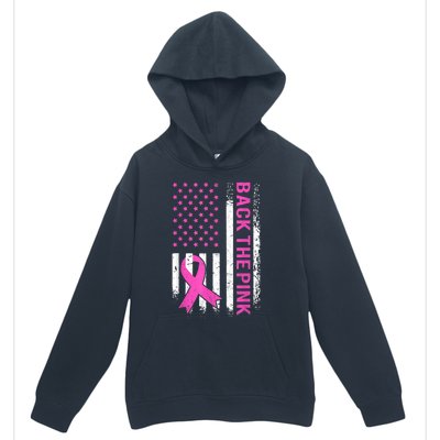 Back The Pink Breast Cancer Awareness American US Flag Urban Pullover Hoodie