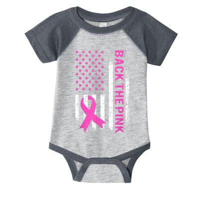 Back The Pink Breast Cancer Awareness American US Flag Infant Baby Jersey Bodysuit